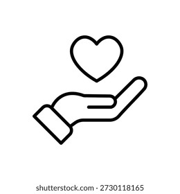 Icono de caridad y empatía con una mano que sostiene un corazón, símbolos de bondad y seguro de vida para conceptos de donación y organización sin fines de lucro
