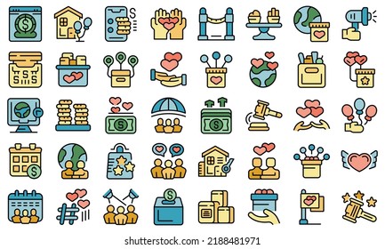 Charity event icons set outline vector. Help volunteer. Help donate