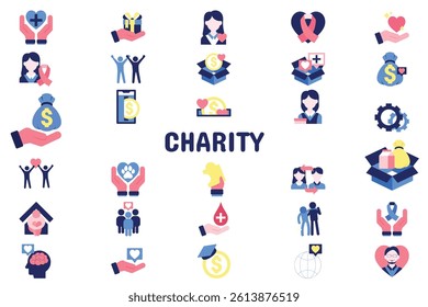 Charity Flat Vector Illustration Icon Sticker Set Design Materials