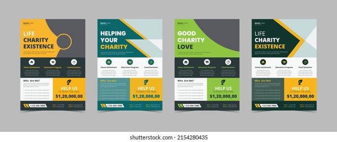 Charity flyer design template bundle. Charity flyer examples. Charity fundraisers flyer poster template. Flyer design 4 in 1 template bundle