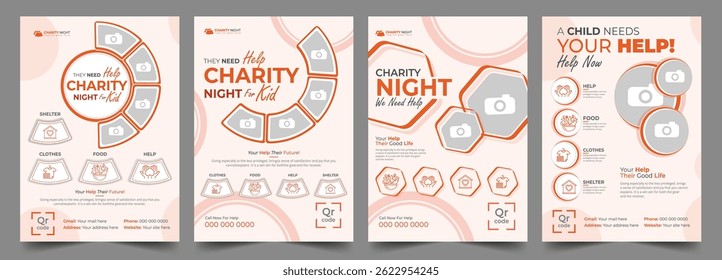 Charity Flyer Template for Donation, Food, Shelter and Help. Flyer for charity, fundraising, money collecting, charity event management, help people, homeless, child, clean, a4, professional.