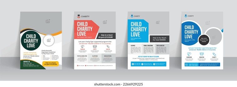 Charity flyer template with kids book donation brochure cover ad design