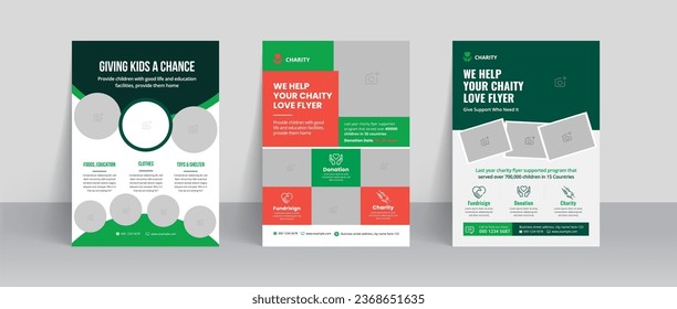 Charity flyer template with kids' book donation brochure cover ad design