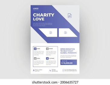 Charity flyer template. Charity volunteer poster leaflet design. Helping charity flyer template design.
