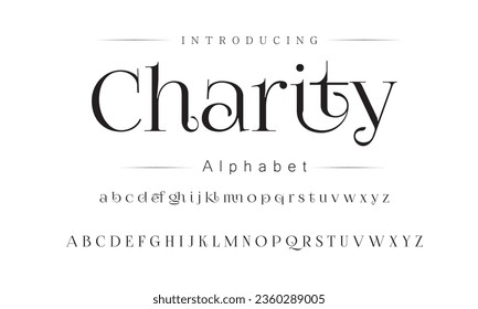 Charity Font. Alphabet. Script. Typeface. Label .Vintage typeface. For labels and different type designs