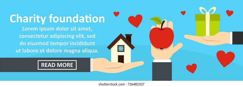 Charity foundation banner horizontal concept. Flat illustration of charity foundation banner horizontal vector concept for web design