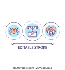 Fundación de caridad sobre el icono del concepto de bucle de internet. Recolectar donaciones para grupos vulnerables, abstract idea de ilustración de línea delgada. Dibujo de contorno aislado. Trazo editable