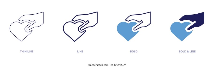 Charity funding icon in 4 different styles. Thin Line, Line, Bold, and Bold Line. Duotone style. Editable stroke.