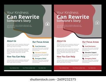 Charity fundraising  donation flyer template , Nonprofit event design for social awareness and humanitarian aid campaign