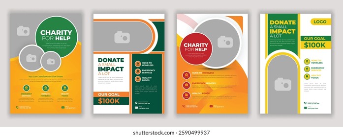 Charity Fundraising Flyer Template Volunteer Donation Drive Nonprofit Organization Helping Hands Social Welfare Aid Community Support Assistance Editable Design for Events and Awareness Campaigns.