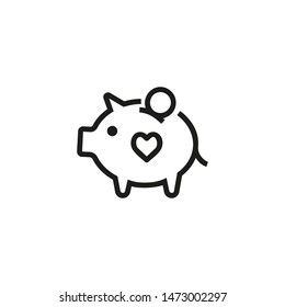 Charity fundraising line icon. Moneybox, pig, savings. Piggybank concept. Can be used for topics like economy, savings, budget