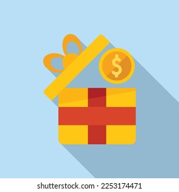 Charity gift box icon flat vector. Web donate. Giving heart