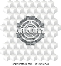 Charity grey emblem with geometric cube white background