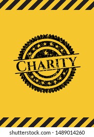 Charity grunge warning sign emblem. Vector Illustration. Detailed.