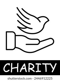Charity, hand, bird icon. Teamwork, support, gift, endowment, donation, helping those in need, generosity, compassion, and community assistance. The concept of good nature and helping others.
