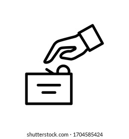 Charity hand coins box icon. Simple line vector elements of islam icons for ui and ux, website or mobile application