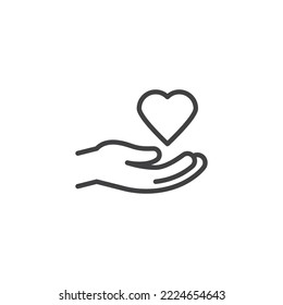 Handzeichen der Wohltätigkeitsorganisation lineares Stilzeichen für mobiles Konzept und Webdesign. Hand mit Herz-Umriss-Vektorsymbol. Symbol, Logo-Abbildung. Vektorgrafik