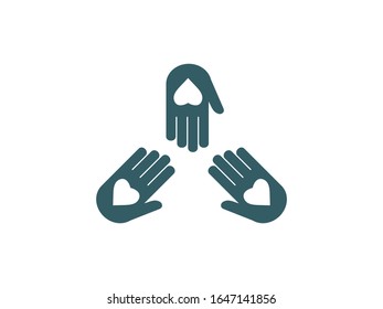 Charity, hand, volunteer icon. Vector illustration, flat design.