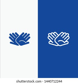 Charity, Hands, Help, Helping, Relations Line and Glyph Solid icon Blue banner