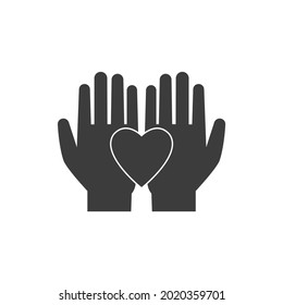 Icono de manos de caridad aislado en gráfico de vectores en blanco y negro
