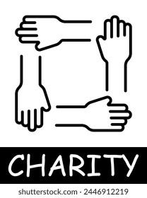 Charity, hands icon. Teamwork, support, donation, helping those in need, generosity, compassion, and community assistance. The concept of good nature and helping others.