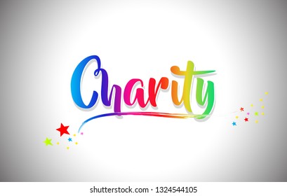 Charity Handwritten Word Text with Rainbow Colors and Vibrant Swoosh Design Vector Illustration.