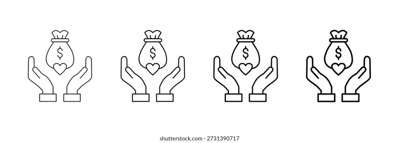 Vector de los iconos del corazón de la caridad fijado en diverso estilo de la línea del movimiento