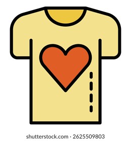 Charity heart tshirt icon. Outline charity heart tshirt vector icon color flat isolated