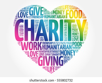 Charity Heart Word Cloud Collage, Concept Background