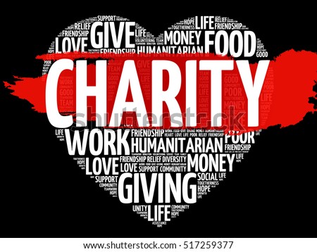 Charity heart word cloud collage, concept background