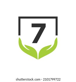 Charity Help Hands Logo On Letter 7 Concept Template. Care, Sharing, Charity, Medical Health, Donation Organization 7 Logotype Design