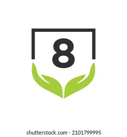 Charity Help Hands Logo On Letter 8 Concept Template. Care, Sharing, Charity, Medical Health, Donation Organization 8 Logotype Design