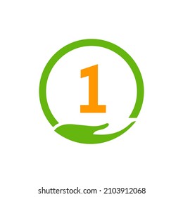 Charity Help Hands Logo On Letter 1 Concept Template. Care, Sharing, Charity, Medical Health, Donation Organization 1 Logotype Design