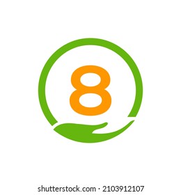 Charity Help Hands Logo On Letter 8 Concept Template. Care, Sharing, Charity, Medical Health, Donation Organization 8 Logotype Design