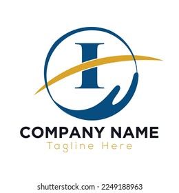 Charity Help Hands Logo On Letter I                         Concept Template. Care, Sharing, Charity, Medical Health, Donation Organization I Logotype Design