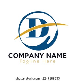 Charity Help Hands Logo On Letter D Concept Template. Care, Sharing, Charity, Medical Health, Donation Organization D Logotype Design