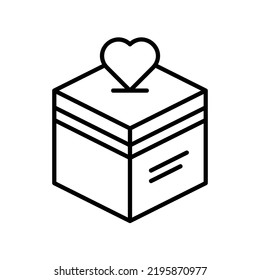 Charity icon with box and heart in black outline style
