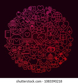 Charity Icon Circle Concept. Vector Illustration of Donation Objects.