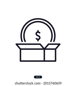 Charity Icon. Finance Icons. Money Related Vector Line Icons. Contains Such Icons As Wallet, Bank, Bundle Of Money, Hand With A Coin, And More.  Eps 10