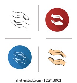 Charity icon. Flat design, linear and color styles. Donation. Islamic zakat. Helping hands. Alms-giving. Isolated vector illustrations