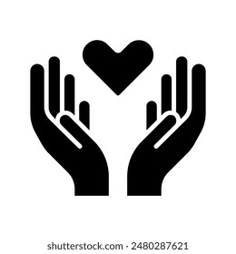 Charity icon. Hand holding heart, love, compassion, giving, support, care, help, charity, kindness, altruism.