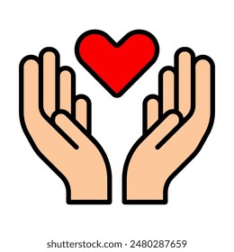 Charity icon. Hand holding heart, love, compassion, giving, support, care, help, charity, kindness, altruism.