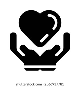 Charity icon. Hand holding heart, love, compassion, giving, support, care, help, charity, kindness, altruism.