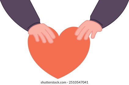 Charity icon. Heart in human hands color symbol isolated on white background