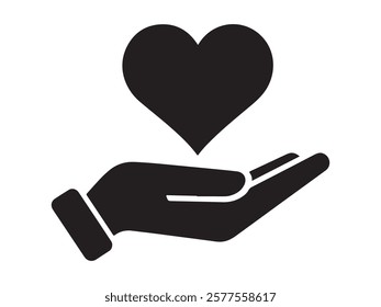 Charity icon illustration, to commemorate the international day charity. Design template vector. Hand holding heart vector, wedding related solid design icon