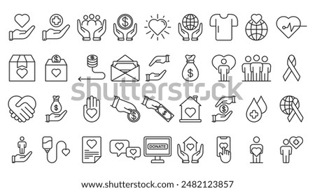 charity icon line collection template vector design illustration in trendy style with editable stroke