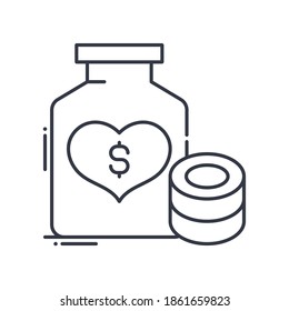 Charity icon, linear isolated illustration, thin line vector, web design sign, outline concept symbol with editable stroke on white background.