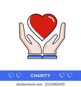 Charity, Charity icon, Message Love and Patient Care, Caring Hands. Vector Isolated Pictogram