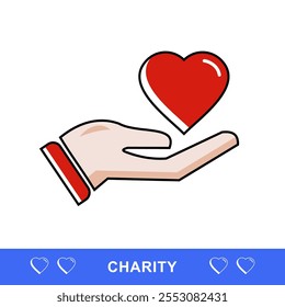 Charity, Charity icon, Message Love and Patient Care, Caring Hands. Vector Isolated Pictogram