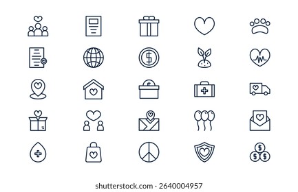Charity icon representing donation, humanitarian support, and social responsibility in outline style